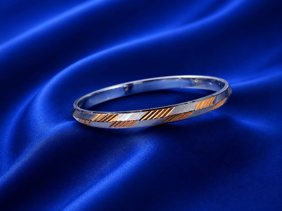 Diagonal Gold Stripe Dual-Tone Punjabi Kada